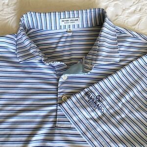 Peter Millar Summer Comfort Polo Shirt XL Blue Stripe Logo Silverado Resort Golf